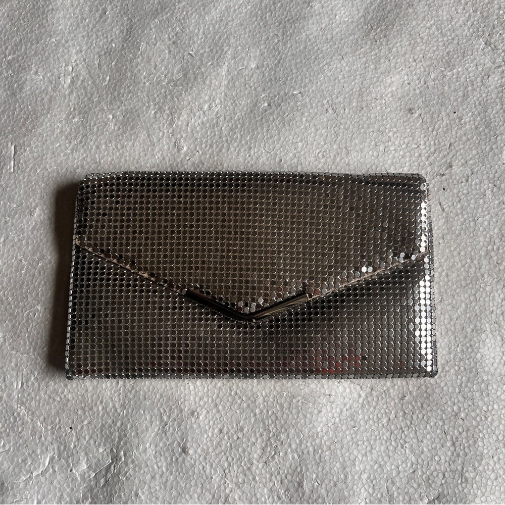 Sparkling Silver Sequin Clutch with Long Chain Strap